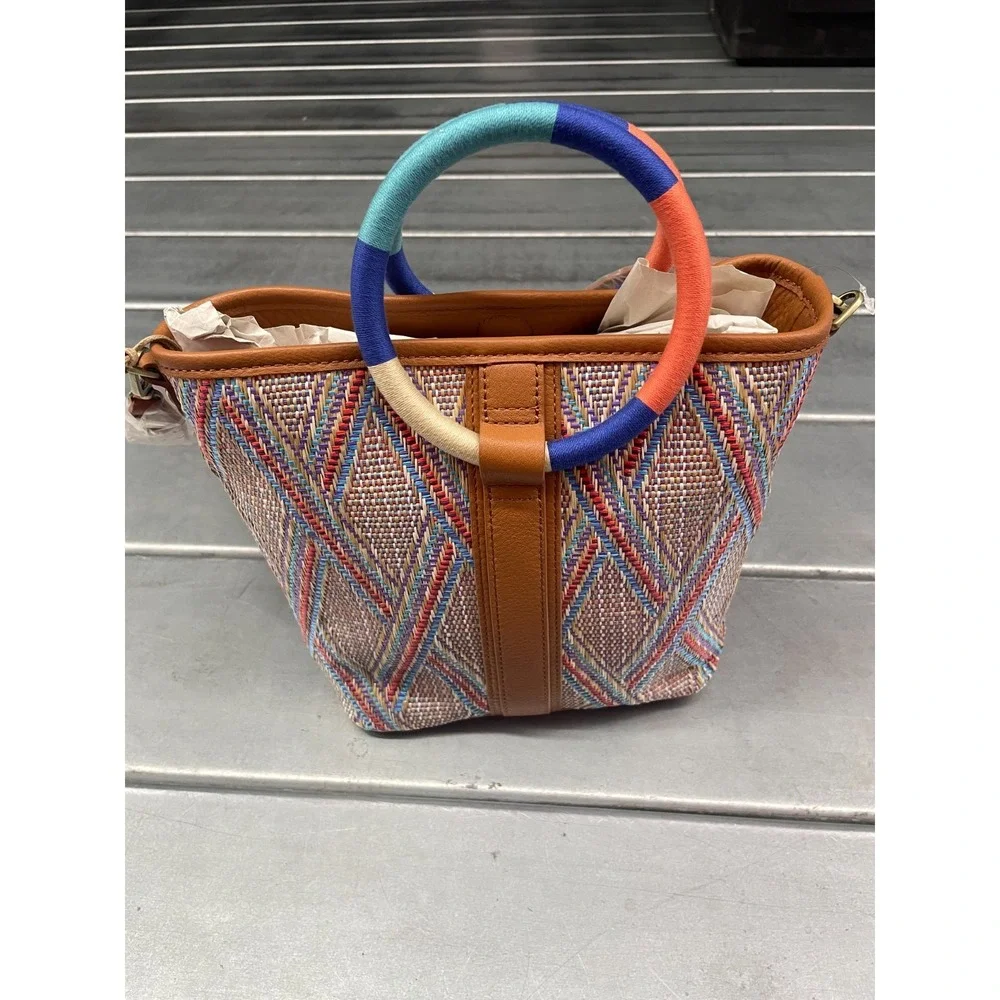Hobo Luna Small Tote Bag Sunset Raffia‎ Hand Bag Shoulder Leather Trim